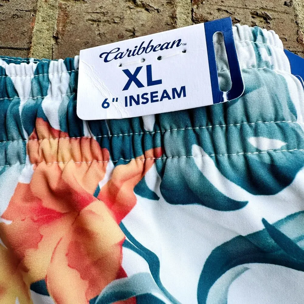 Caribbean Men's Multicolor Stretch Elastic Waist Swim Trunks Shorts Size XL NWT - Picture 3 of 4